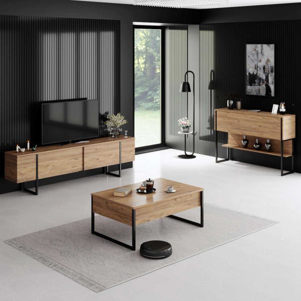 Meuble TV en aggloméré et métal Luxe - HANAH HOME