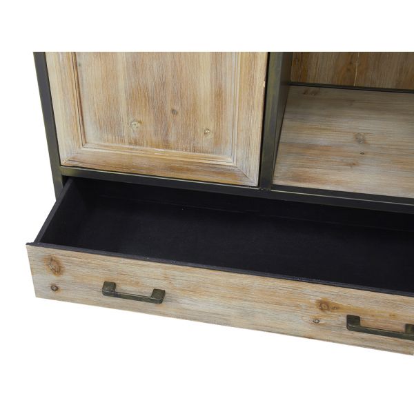 Meuble bar en bois et métal étagères et tiroirs - 7