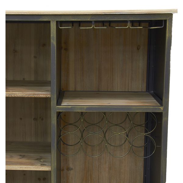 Meuble bar en bois et métal étagères et tiroirs - 8