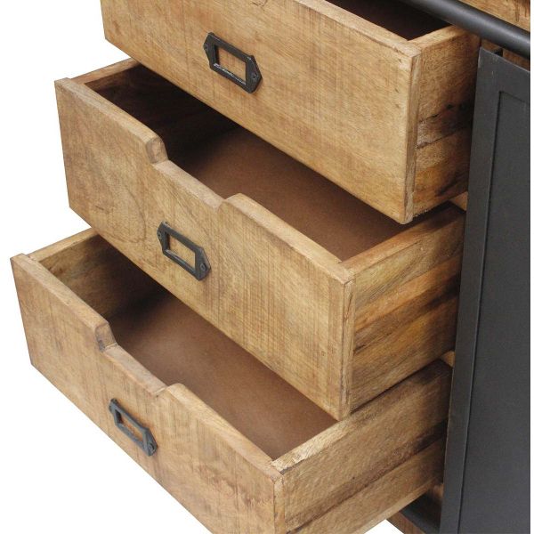 Meuble en bois de manguier 3 tiroirs portes coulissantes en fer - 899