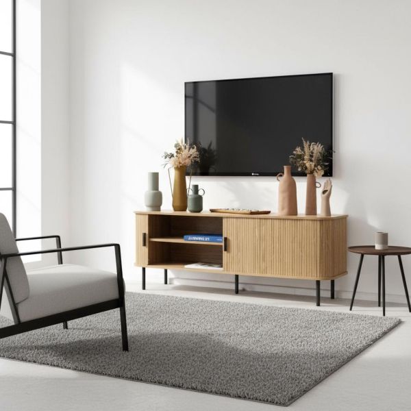 Meuble TV en bois et métal à lamelles Kyoto - AUBRY GASPARD