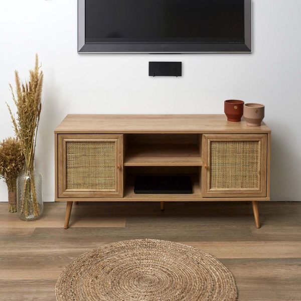 Set meuble TV en bois 2 portes et table basse 1 tiroir Bali - 7