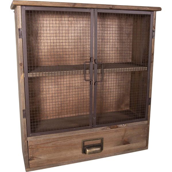 Meuble en bois 2 portes grillagées avec 1 tiroir 50 x 16 x 54 cm