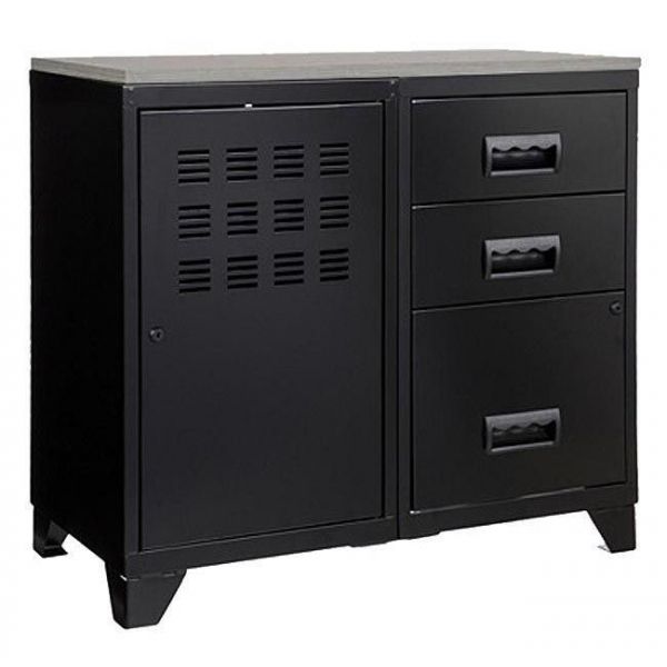 Meuble Bureau Metal 1 Porte 3 Tiroirs Noir