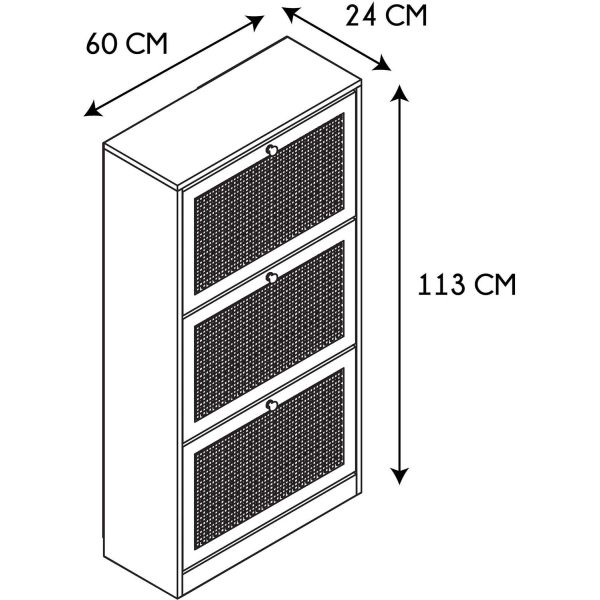 Meuble à chaussures cannage et bois 3 portes Bali - CMP-5039