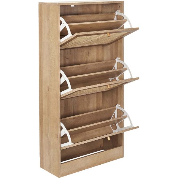 Meuble à chaussures cannage et bois 3 portes Bali - 5