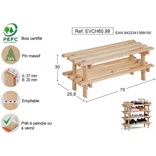 Meuble à chaussures en pin massif Evolution - AST-0164