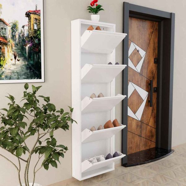 Meuble à chaussures 5 portes en métal - HANAH HOME