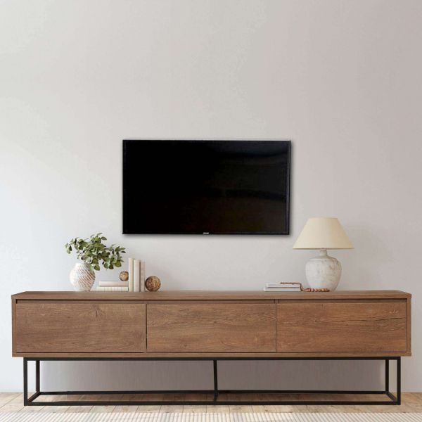 Meuble TV coloris noyer et métal noir - HANAH HOME