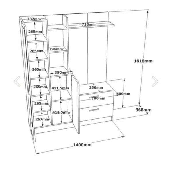 Meuble d'entrée en aggloméré avec miroir Dos - 499
