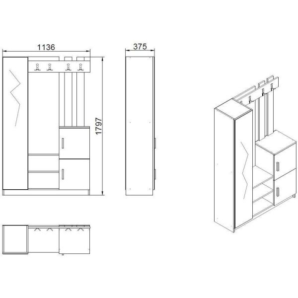 Meuble d'entrée avec porte manteaux intégré Hall - ASI-0462