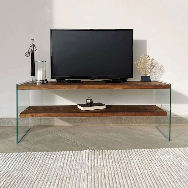 Meuble TV en pin et verre Stand - 6