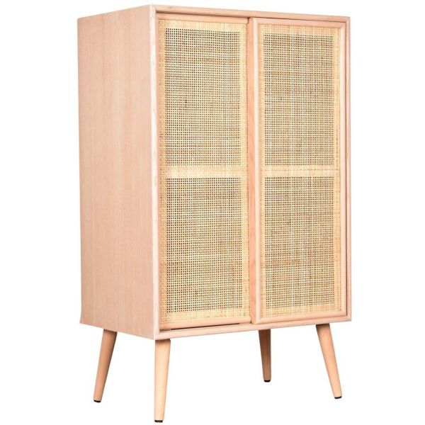 Meuble 2 portes en MDF et rotin tressé Roro