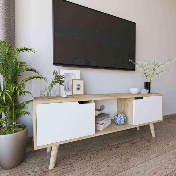 Meuble TV 2 portes en aggloméré Siena - HANAH HOME