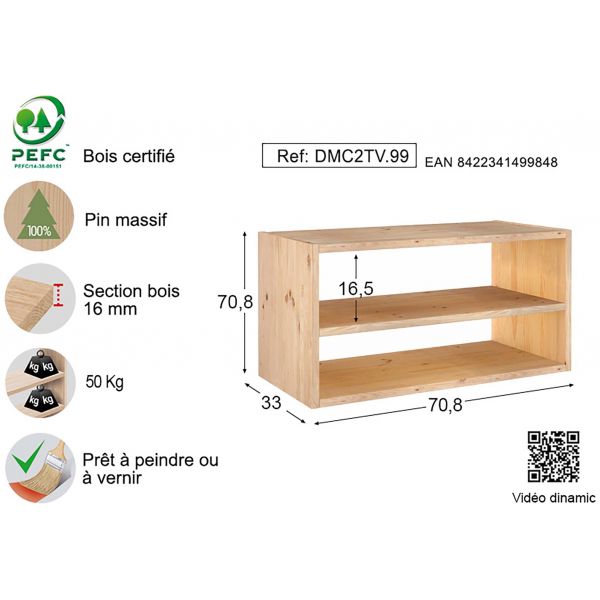 Meuble rangement avec tablette en pin massif Dinamic - AST-0155