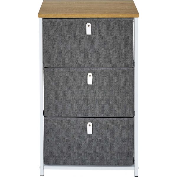 Meuble de rangement tiroirs en tissu plateau en bois (3 tiroirs)