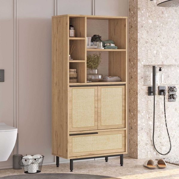 Meuble de salle de bain en aggloméré et effet cannage Only - HANAH HOME