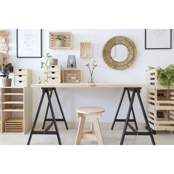 Mini rangement bloc en pin brut avec tiroirs - 24,57