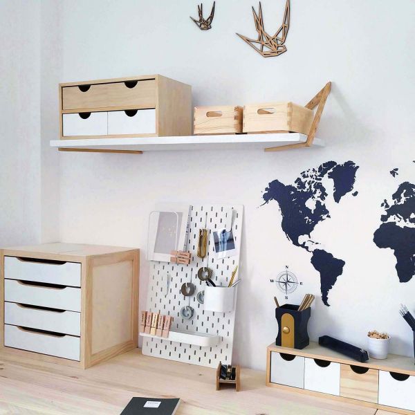 Mini rangement bloc en pin brut avec tiroirs - 26,91