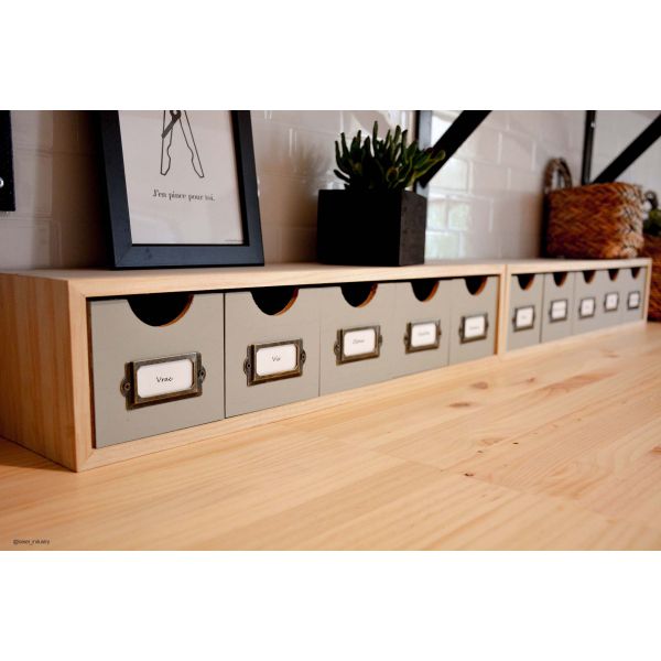 Mini rangement bloc en pin brut avec tiroirs - 6