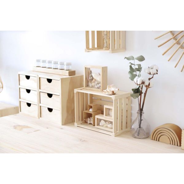 Mini rangement bloc en pin brut ave tiroirs - 33,92