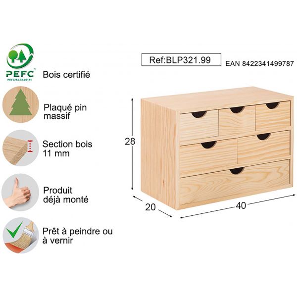 Mini rangement bloc en pin brut ave tiroirs - AST-0210