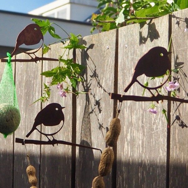 Oiseaux à planter mini rouge -gorge en acier corten (Lot de 3) - METALBIRD