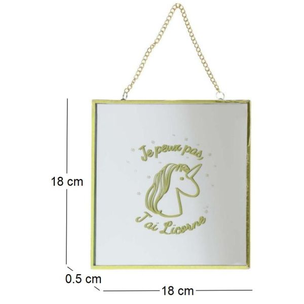 Miroir carré avec chainette licorne - CMP-1815