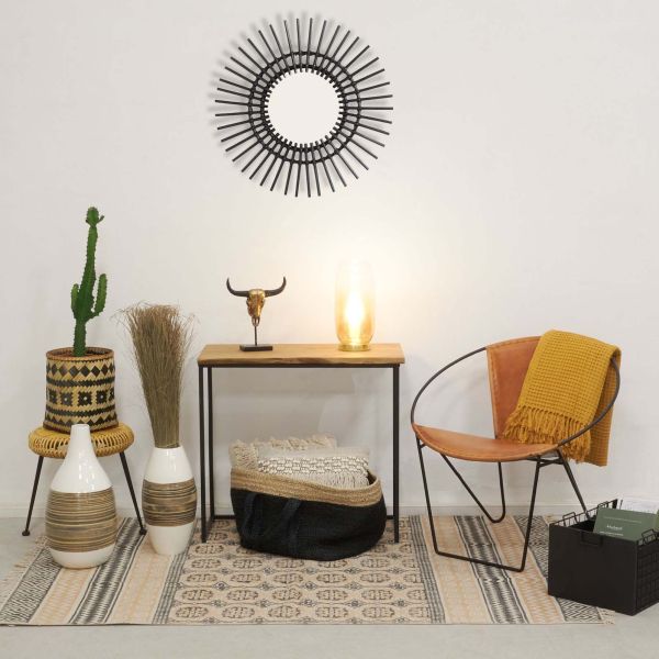 Miroir déco Vintage rotin noir  - 59,90