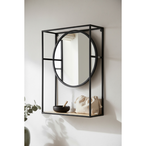 Miroir étagère en métal, verre et bois - AUBRY GASPARD