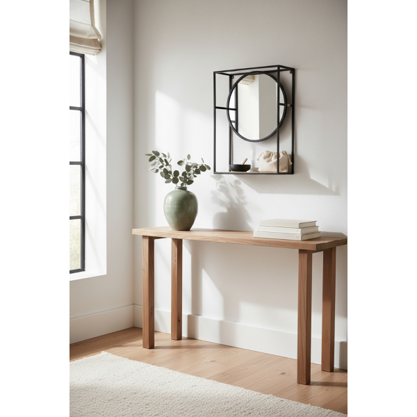 Miroir étagère en métal, verre et bois - AUB-4194