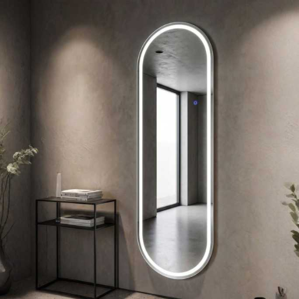 Miroir murale ovale avec bandeau led 3 couleurs 50 x 160 cm - MAURO FERRETTI