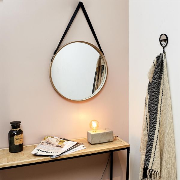 Miroir rond avec anse en PU Barber - THE HOME DECO FACTORY