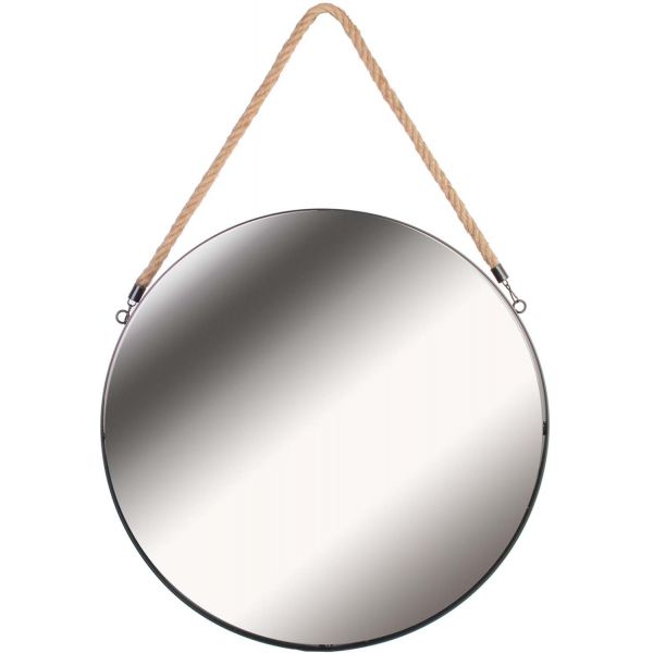 Miroir rond avec anse en jonc 50 cm