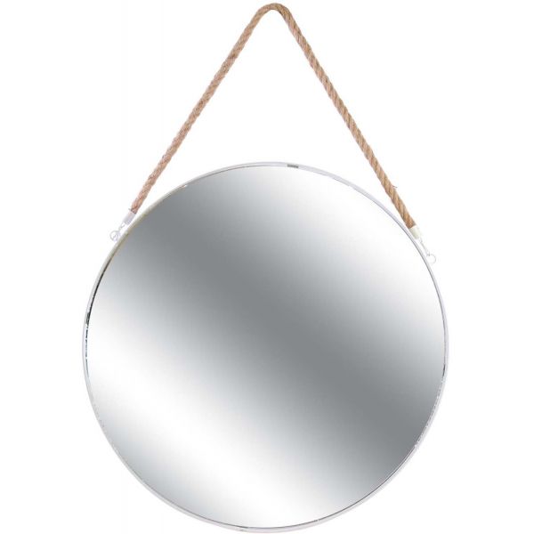 Miroir rond avec anse en jonc 50 cm