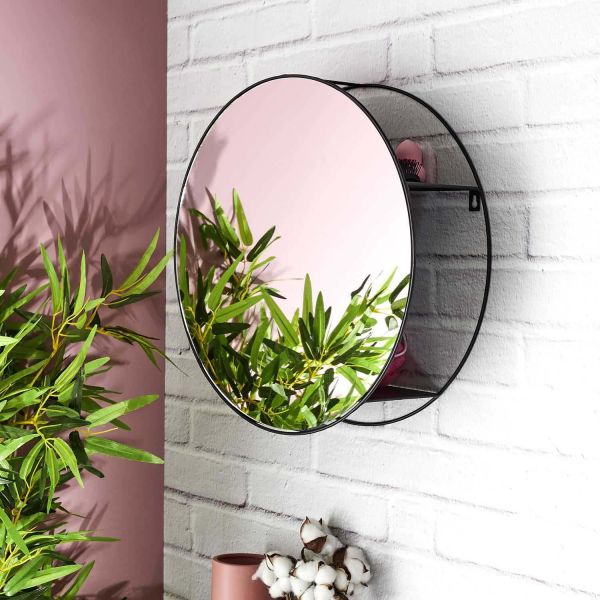 Miroir rond avec étagère en fer 45 cm - THE HOME DECO FACTORY