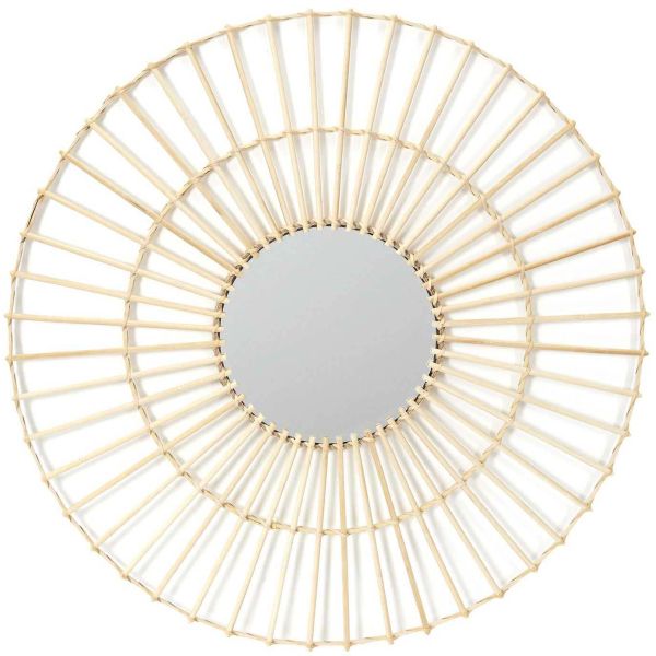 Miroir rond en rotin 75 cm Sun