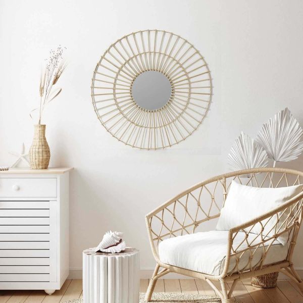 Miroir rond en rotin 75 cm Sun - THE HOME DECO FACTORY