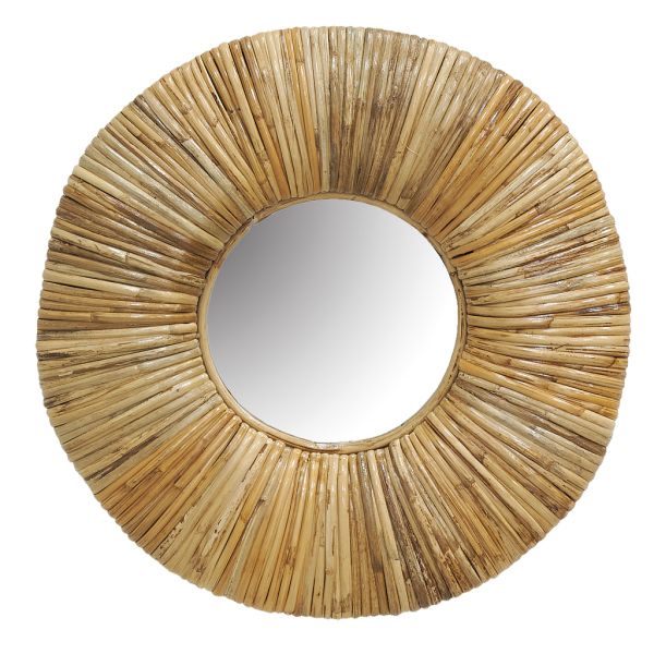 Miroir rond en rotin naturel