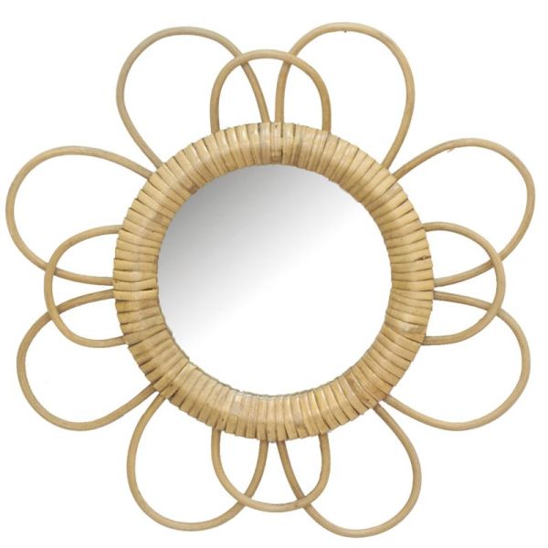 Miroir en rotin fleur