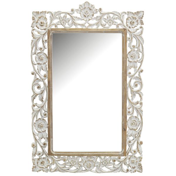 Miroir sculpté en manguier blanchi