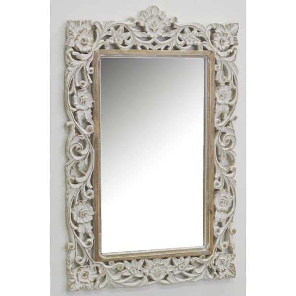 Miroir sculpté en manguier blanchi - AUB-5134