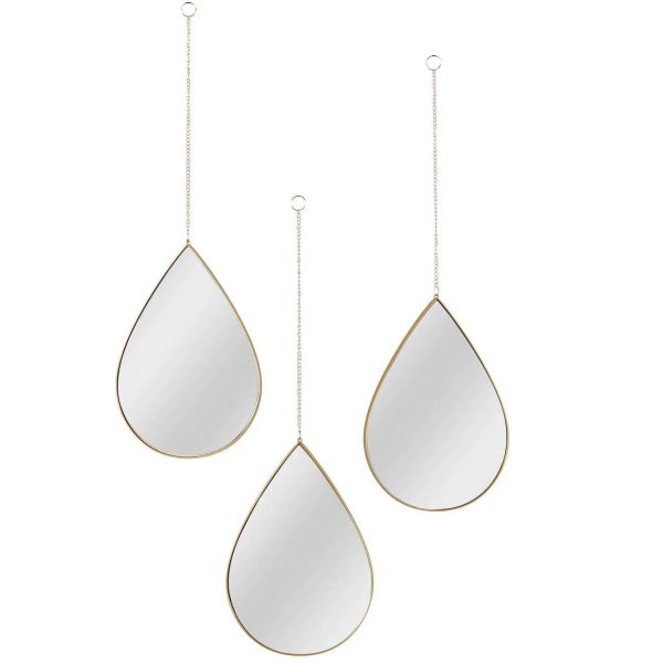 Miroir suspendu goutte doré (Lot de 3)