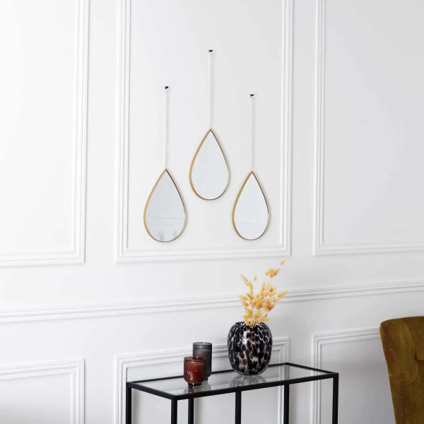 Miroir suspendu goutte doré (Lot de 3) - THE HOME DECO FACTORY