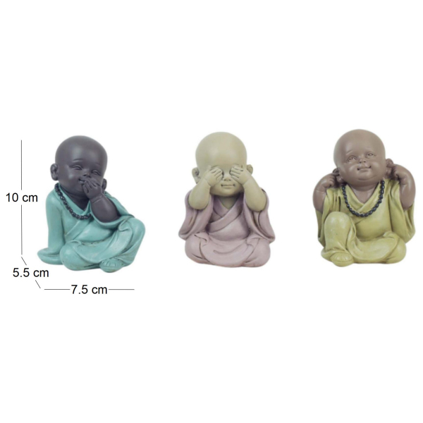 Moines colorés en résine (Lot de 3) - ORIGEN