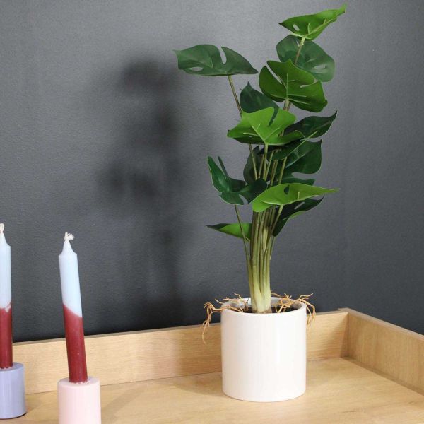 Monstera artificiel pot en céramique 50 cm - LIGNE DECO