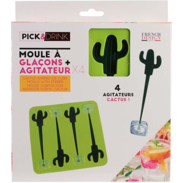 Moule à glaçons avec 4 agitateurs cactus (Lot de 3) - PICK & DRINK