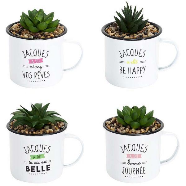 Mugs avec plantes artificielles Jacques a dit (Lot de 4)