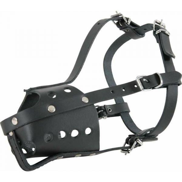 Muselière en cuir pour chien type police noire