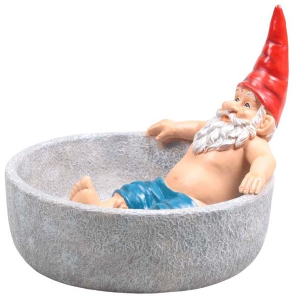 Nain de jardin dans bain d'oiseau en résine - IMH-0461